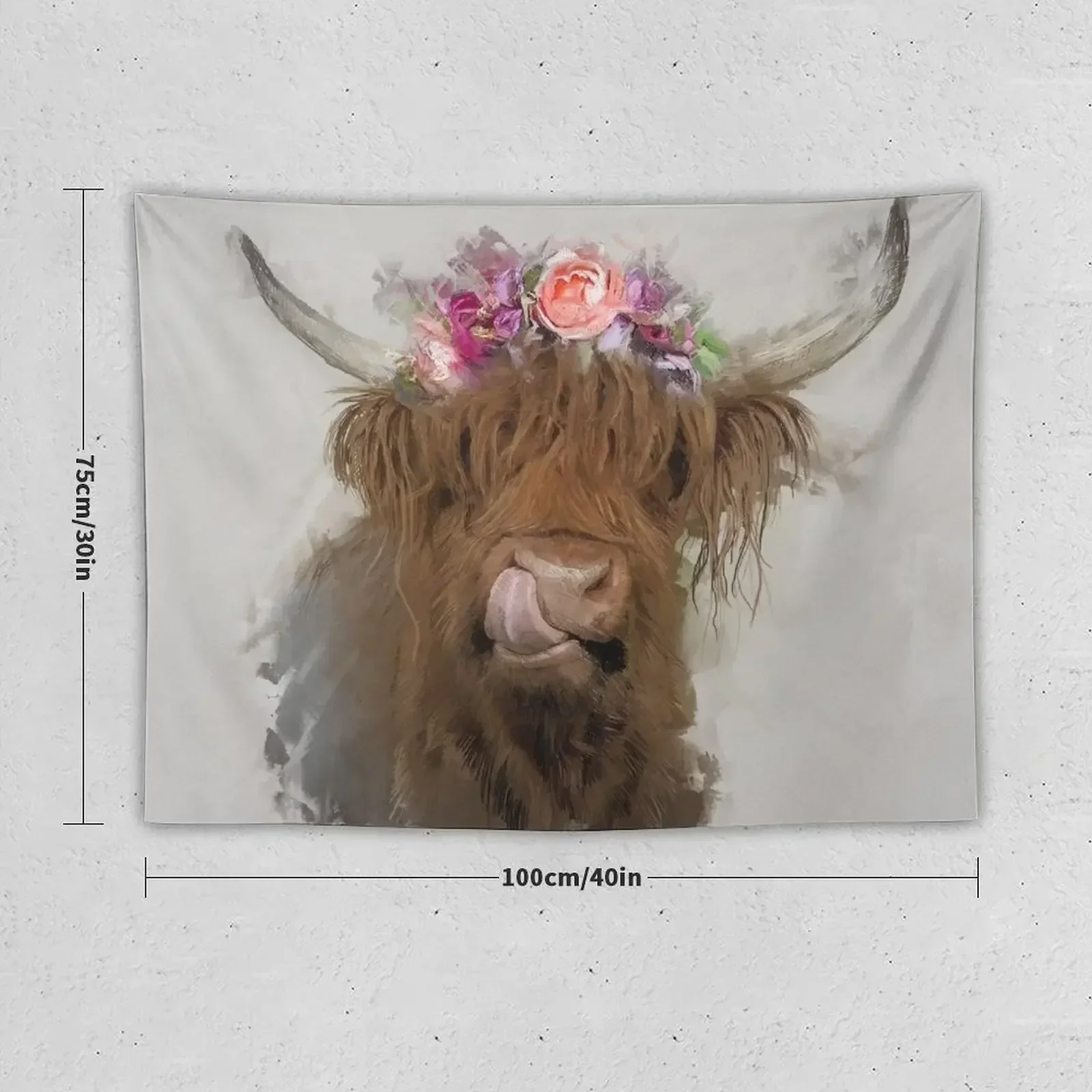 Highland Cow Flower Crown Painting Tapestry Bedroom Decor Room Decore Aesthetic Carpet On The Wall Tapestry