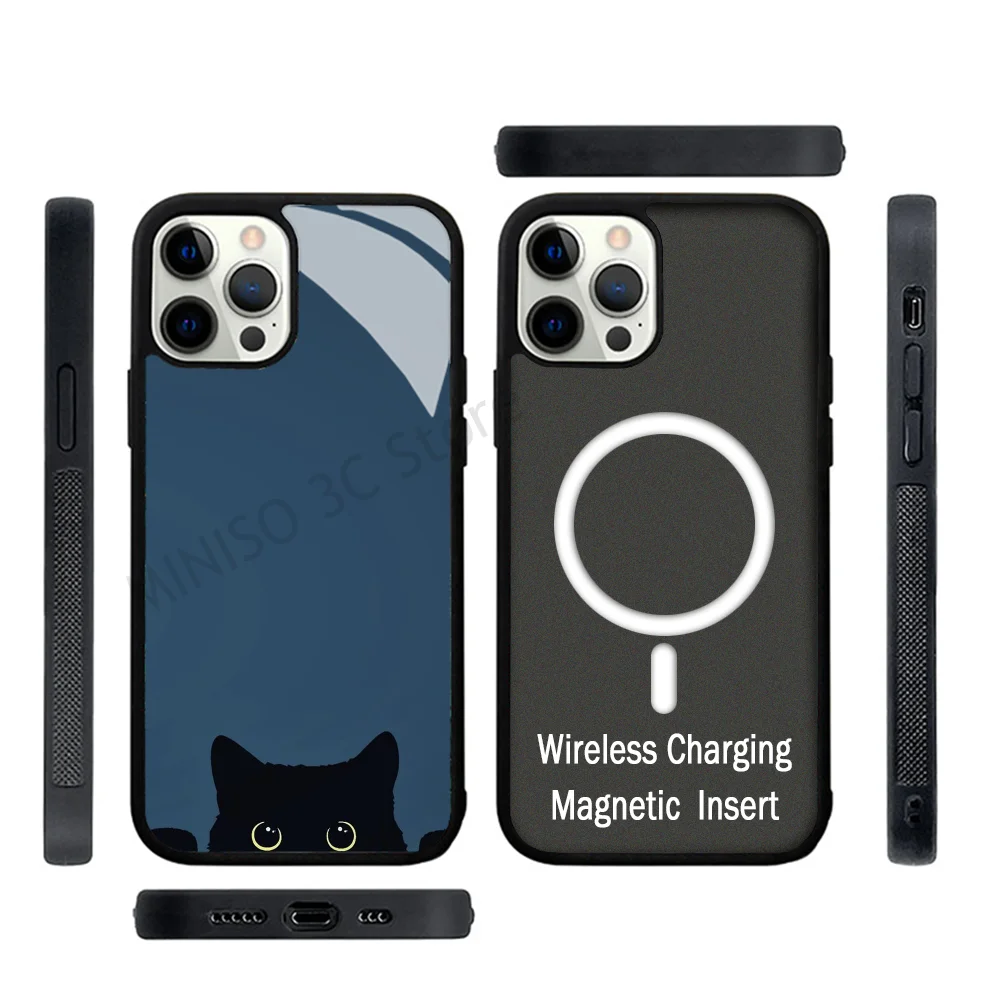 Black Cat Art Phone Case Strong Magnetic For IPhone 15 14 13 Pro Max 11 12 Mini For Magsafe