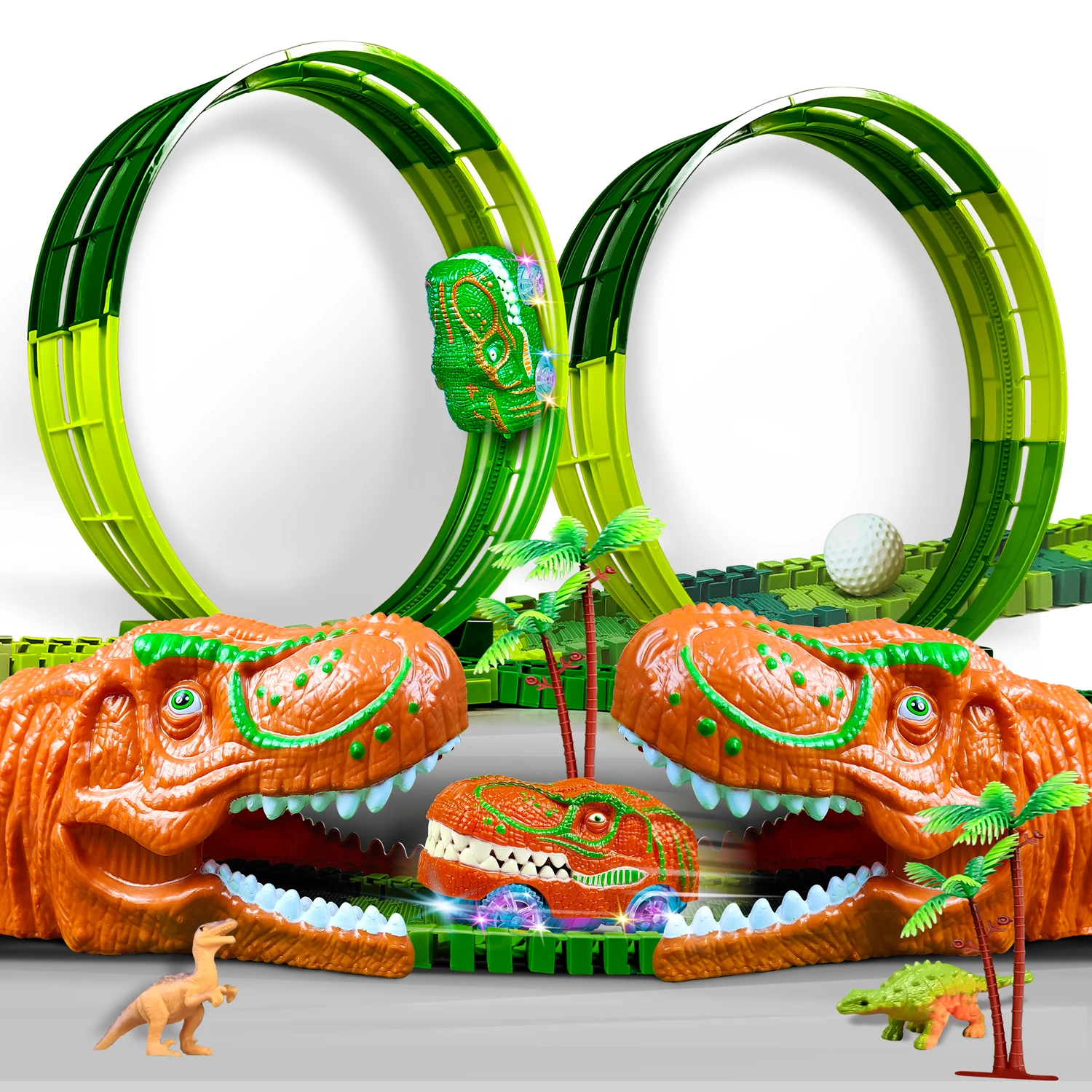 Racing Track Dinosaur Railway Toys Flexible Race Anti gravity orbit  Electronic Flash Light Car Toys for Children Gifts