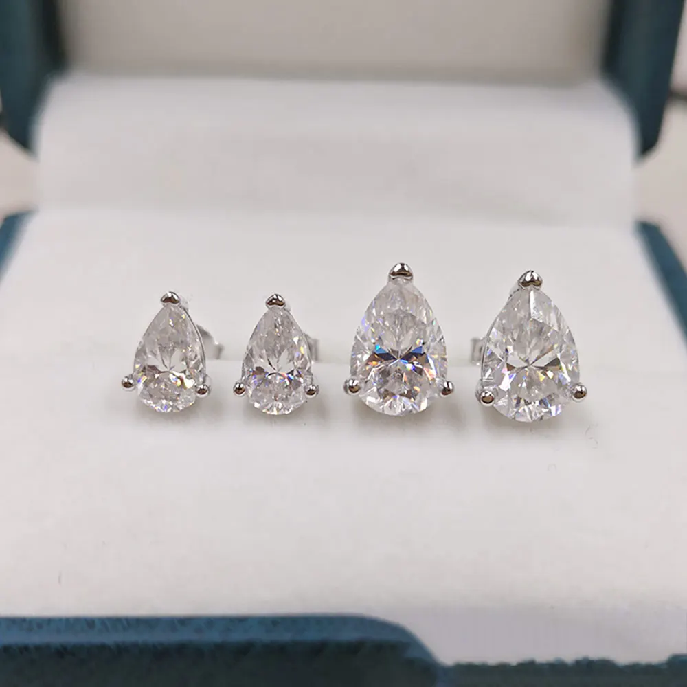 925 Sterling Silver Moissanite Earrings for Women Classic Teardrop Pear Shape Drop Earrings Minimalist Solitaire Stud