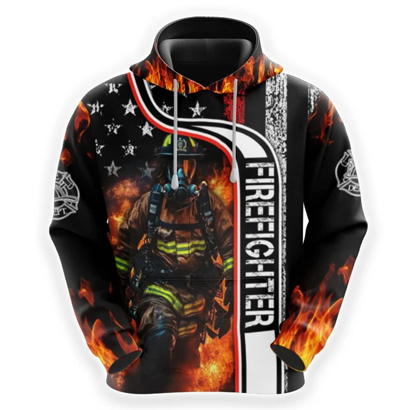 Firefighter Hero Profession Graphic Sweatshirts Fashion Male Pullovers Streetwear Fireman Work Sweatshirts Harajuku Mens Hoody