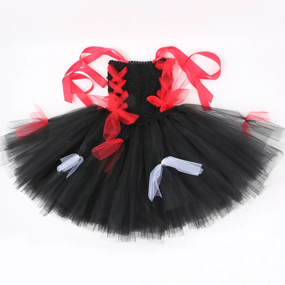 Zombie Costume for Girls Scary Halloween Tutu Dress Black Red Toddler Kids Carnival Party Fancy Vampire Corpse Dress Up Outfits