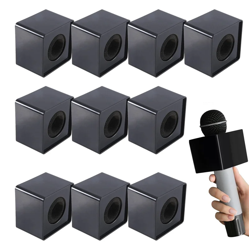 A41Z-10Pcs Microphone Markflag Mic Station-Cube Interview Box Stand Flags Shaped Holder Reporter Injection,Black
