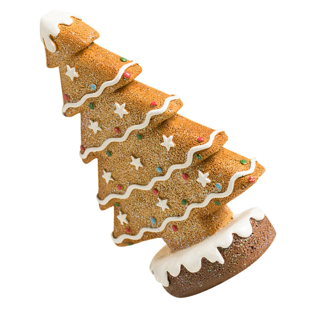Christmas Gingerbread Tree Resin Mini Xmas Holiday Village Decoration Tabletop Gingerbread Cookie Ornament Festive Decor