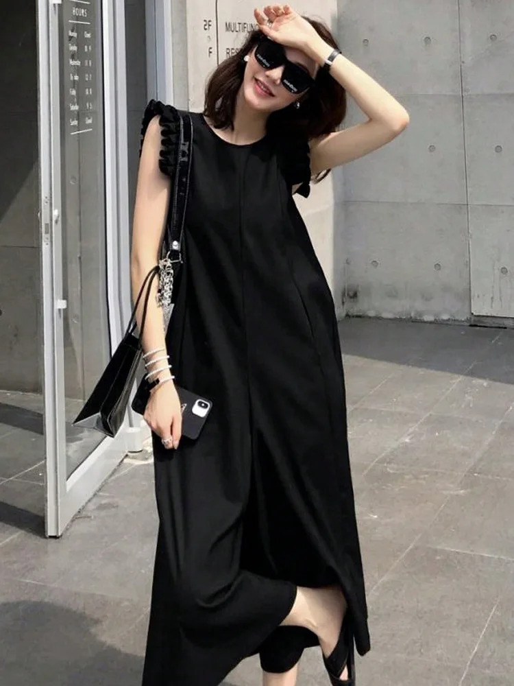 스윗 플라잉 슬리브 점프수트 여성 2025 신상 여름 하이웨이스트 와이드 레그 팬츠 세트 우아한 오리지널 디자인 롱 슬리브 가운