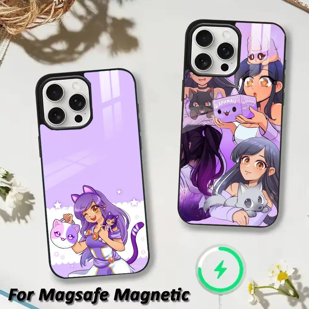 Anime A-Aphmau Meow Cats Phone Case For iPhone 17 16 15 14 13 12 Pro Max Plus for Magsafe Wireless Magnetic Cover