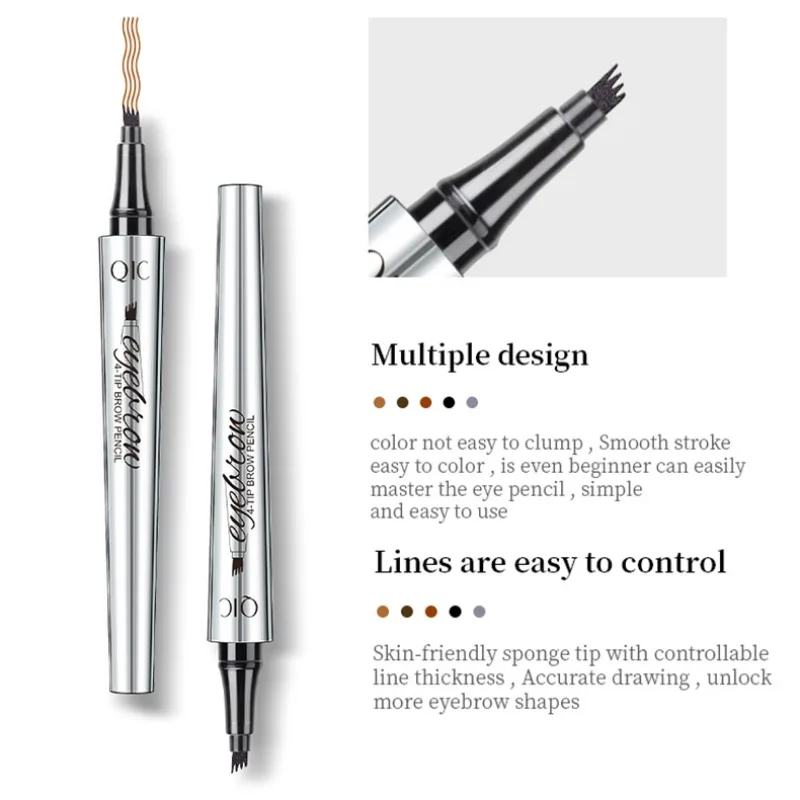 Lápis de sobrancelha de esboço de quatro garras preto marrom cinza líquido lápis de sobrancelha à prova d'água de longa duração 3d microblading caneta de sobrancelha 1 peça