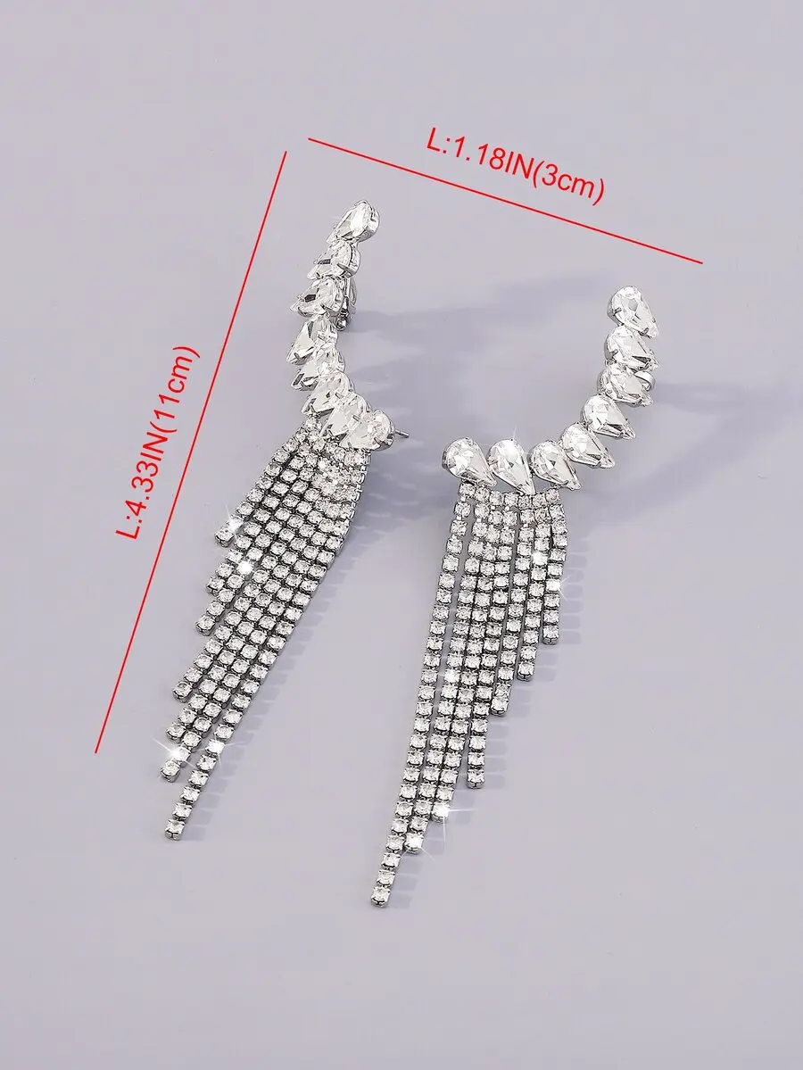 

Elegant Waterdrop Rhinestone Tassel Dangle Earrings For Women Party Event Wear