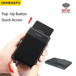 Slim Aluminum Wallet With Elasticity Back Pouch ID Credit Card Holder Mini RFID Wallet Automatic Pop up Bank Card Case