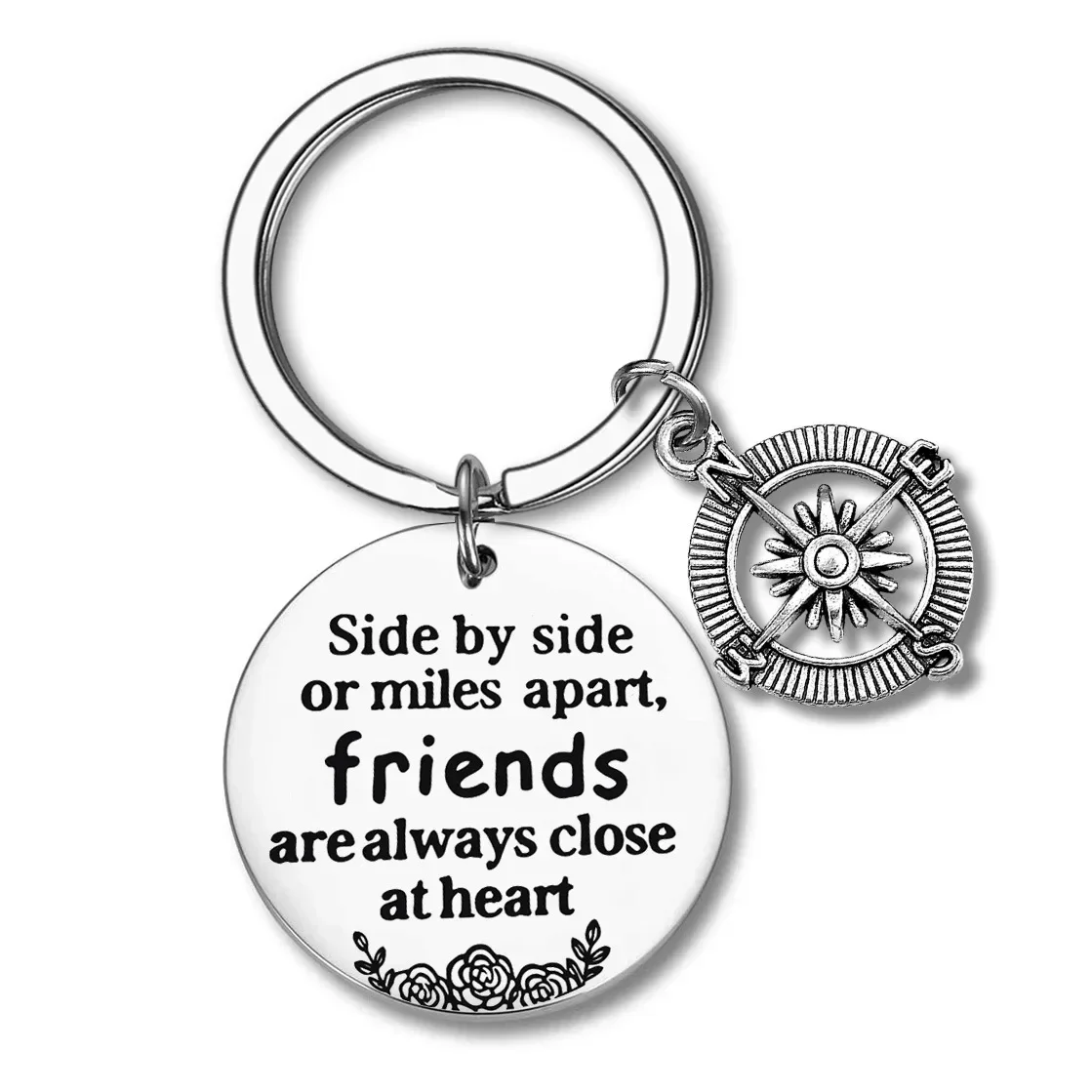 Metal Best Friends Keychain pendant Side by Side Or Miles Apart Friendship key chain Best Friend BFF Sister Gift