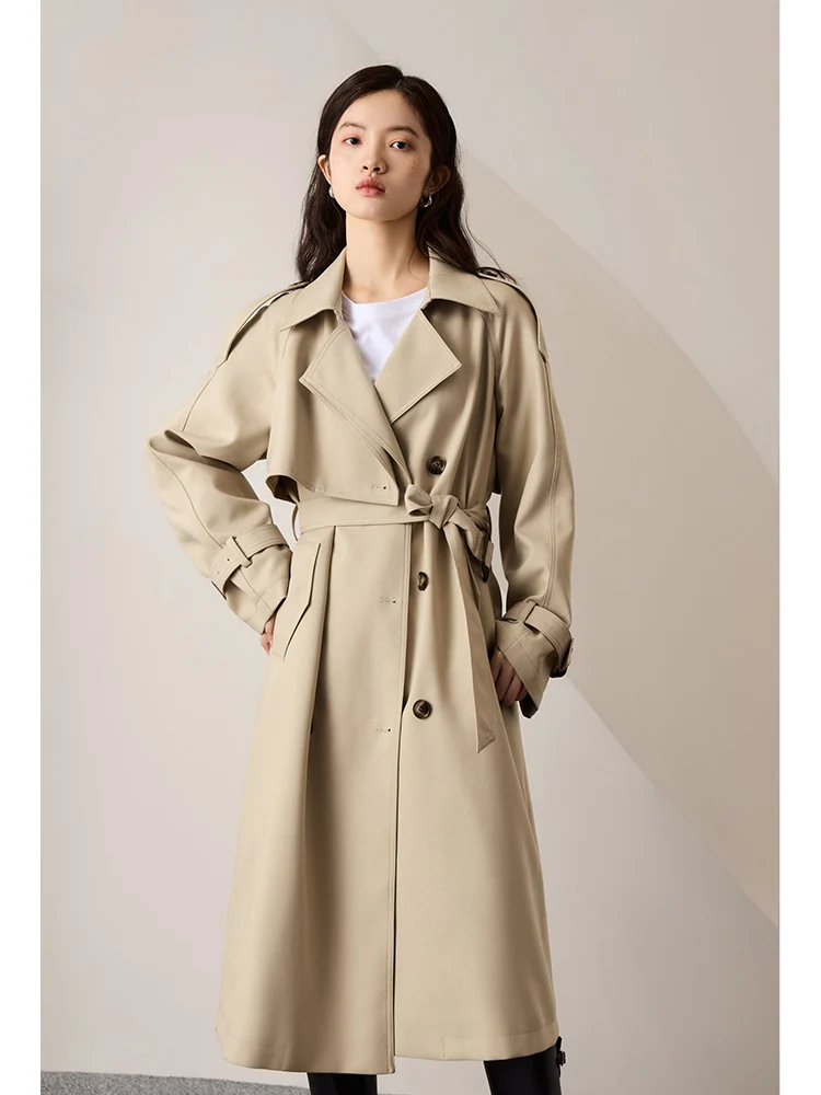 ZIQIAO Women British Style Double Breasted Casual Trench Coats