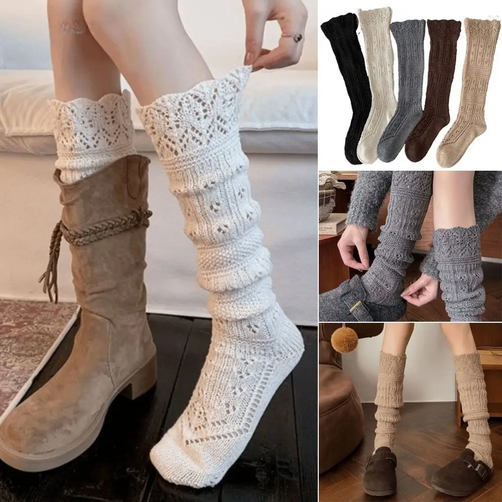 

Hollow Calf Socks for Women Warm Knitted Retro Grey Heavy-duty Long Tube Autumn Winter Stacked Long Tube Socks