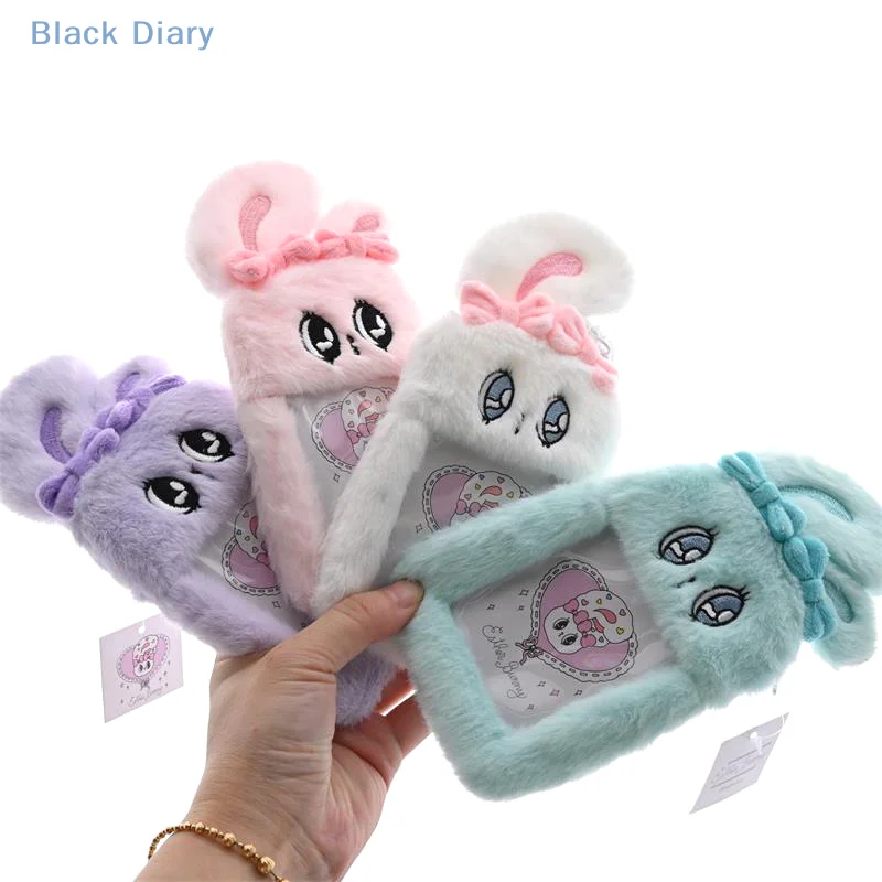 Cute Long-eared Rabbit Plush ID Card Holder Photocard Holder Idol 3 Inches Photo Display Storage Cover Keychain Bag Pendant Gift