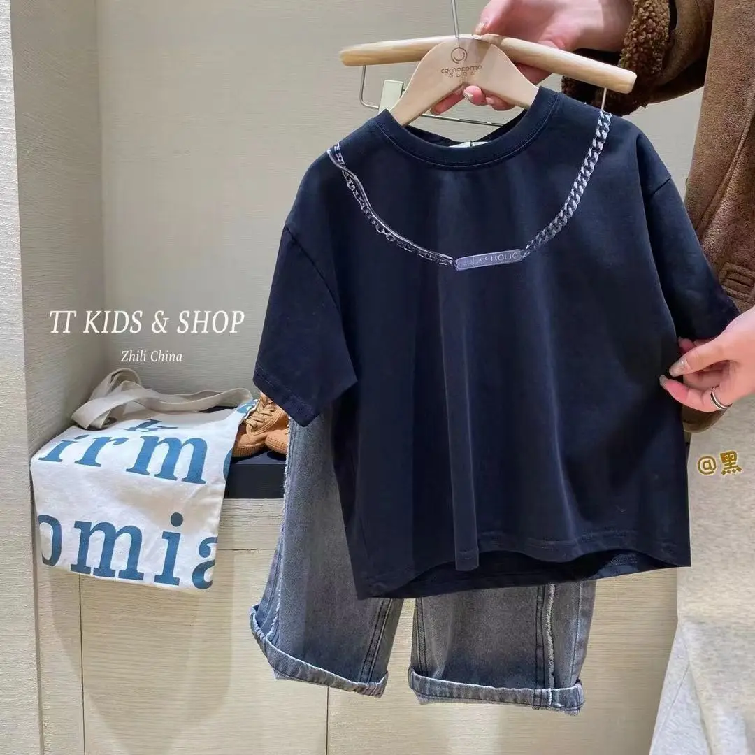 2025 Baby Boy Han Fan Handsome Street Explosion Trendy Cool Short Sleeved T-shirt Rascal Handsome Printed Top