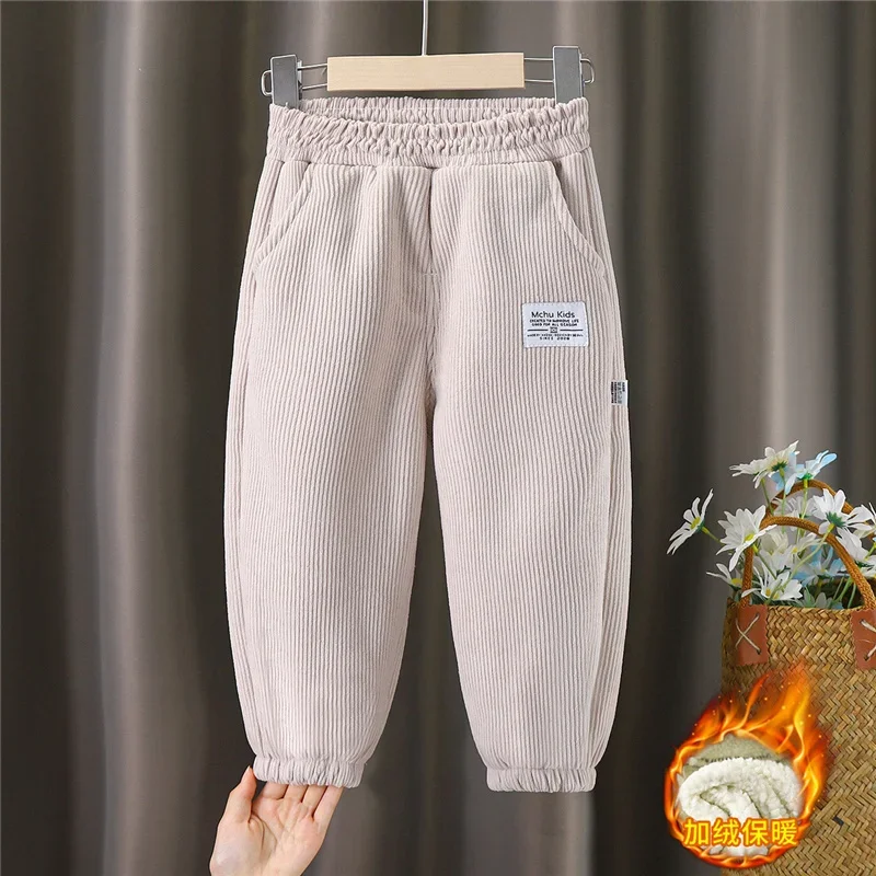 ZOETOPKID Winter Jungen Warme Hosen Dicke Plus-Velours-Hosen Kinder Gepolsterte Baumwoll-Lange Hosen Herbst Teenager Lässige Cordhosen – Detail 4