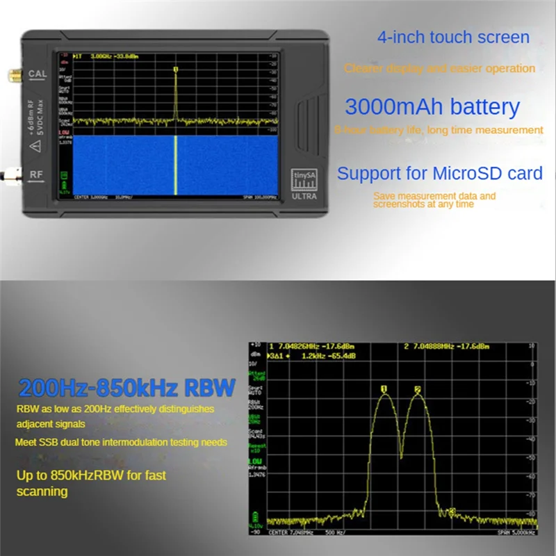 New Ultra 4 Inch Spectrum Analyzer Handheld Analyzer 4 Inch Display with Battery 100KHz to 5.3GHz with 32GB Card