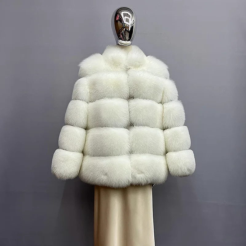 Real Fur Coat for Women, Natural Fox Fur Jacket, Standing Collar Coat, Authentic Fashion, Luxury, Free Shipping, 2023