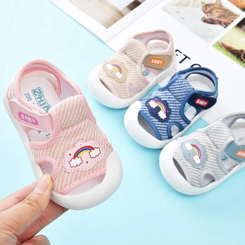 J15U صندل للأطفال أحذية لينة وحيد للأطفال الصغار قابلة للتنفس أحذية مشاية أولى شبكية هوائية مانعة للانزلاق من 1 إلى 3 سنوات