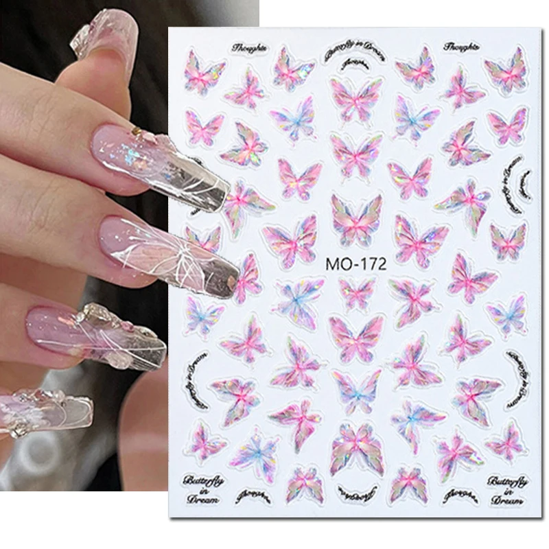 

5D Embossed Nail Art Decals Glazed Pink Color Roses Butterflys Adhesive Sliders Stickers For Manicure Tips Decoration