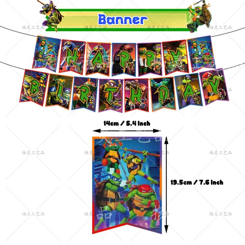 Cartoon Ninja Turtle Family Birthday Party Supply Jednorazowy baner Cake Topper Wisząca flaga Zestaw balonów Dekoracje urodzinowe