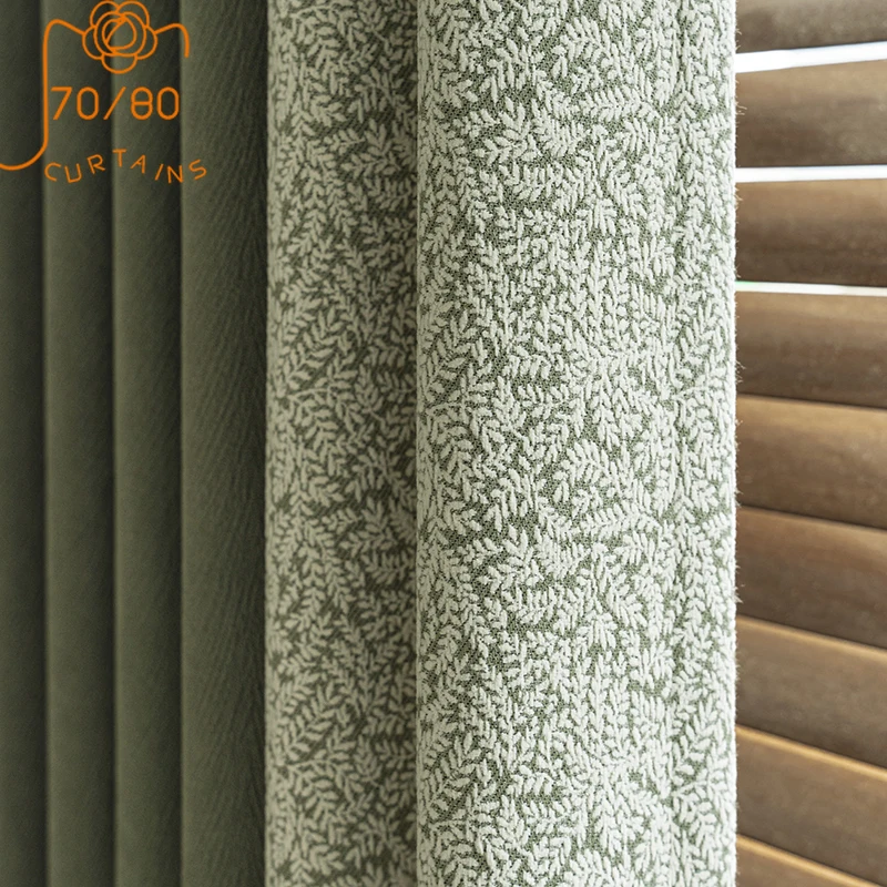 Green Plant Jacquard Chenille Stitching Thickened Blackout Curtains for Living Room Bedroom French Window Balcony Customized