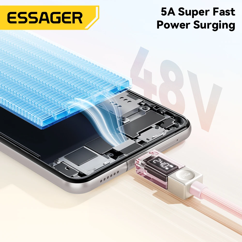 Essager 240W USB C Cable for iPhone 17 16 15 Plus Pro Max Supercharge for Macbook Fast Charger Type C Cable for xiaomi Samsung