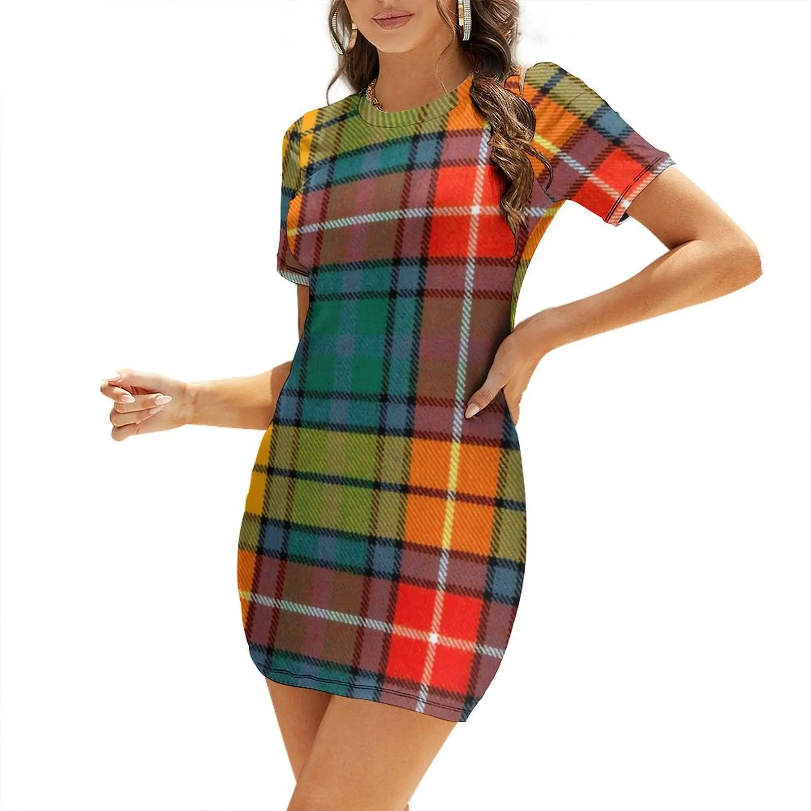 

BUCHANAN ANCIENT LIGHT WEIGHT TARTAN Short-Sleeved Dress Party dresses Dress for pregnant women dress korean style