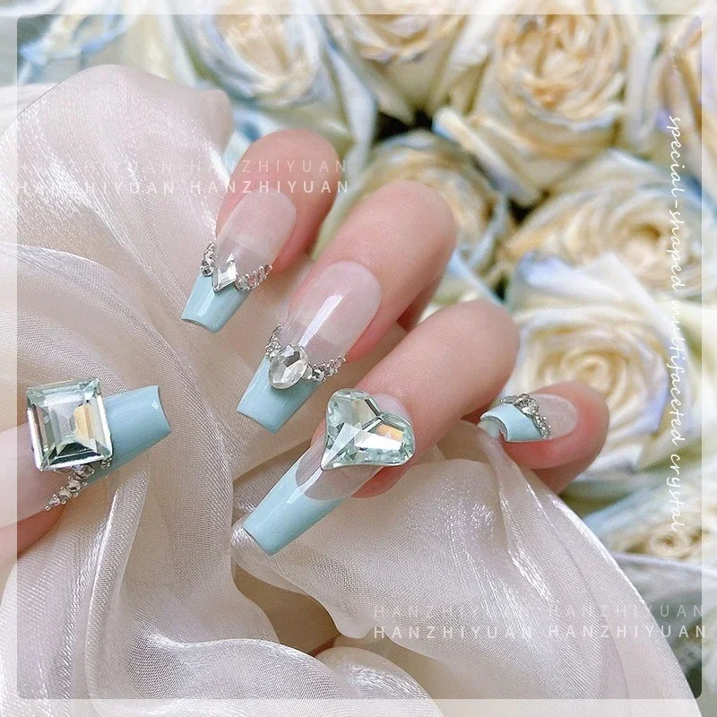 2Pc K9 Crystal Nail Rhinestone Light Pink Blue Multi-facet Irregular Pointed Back Fat Square  Heart Nail Charms For DIY Manicure