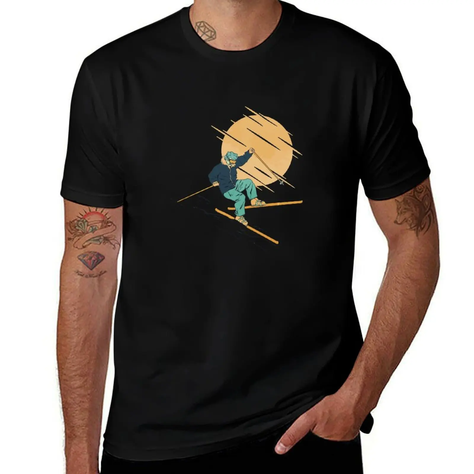 Skiing T-Shirt Simple Casual Short Sleeve Tee T-Shirt