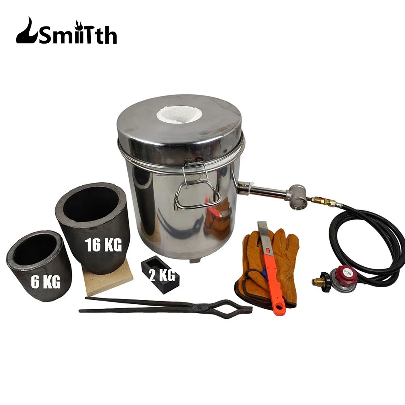 LSMIITTH 16KG&6KG Gas Metal Melting Furnace Smelting Kit With 2 Crucibles Mold Tongs Casting Tools For Refiner Brass Gold Silver