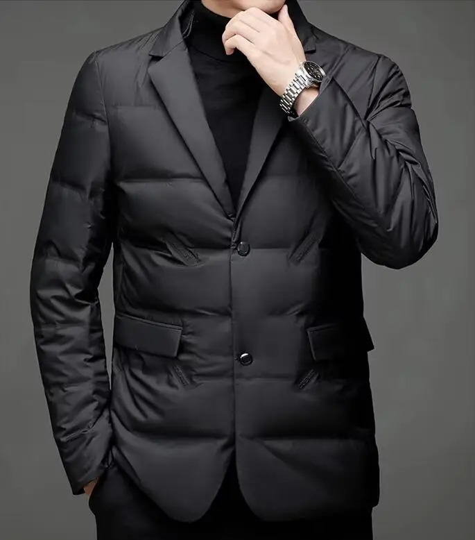 Down Suit Men's Winter New Style White Duck Down Men's High-End Quality Scarf Collar Casual Suit Jacket