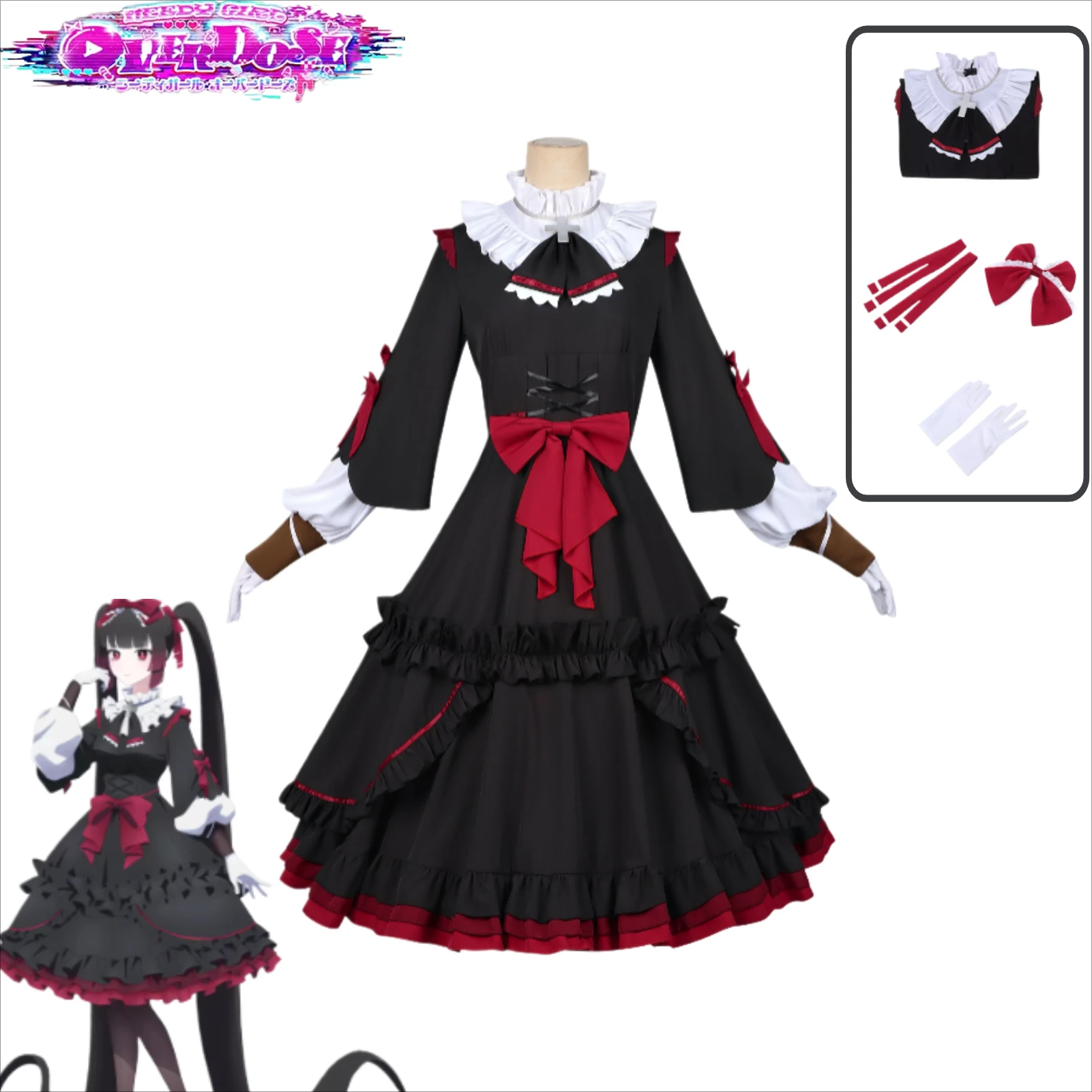 Anime Needy Girl Overdose Goku Bara Miyukika Cosplay Costume Goku Bara Black Gothic Lolita Dress for Halloween Comic Con Outfit view 2