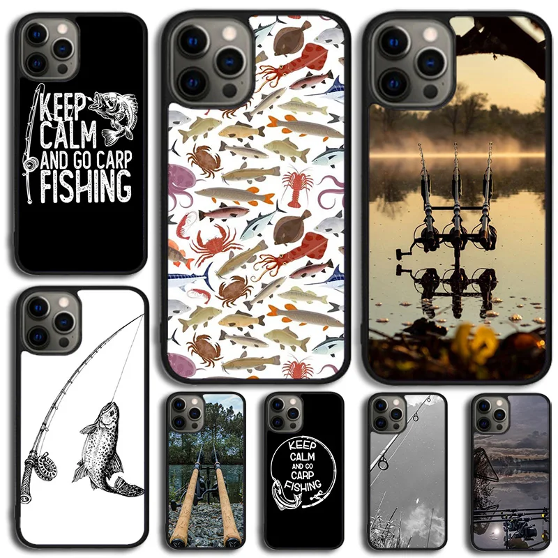 Carp Fish Fishing Rod Phone Case For iPhone 16 15 14 13 12 Mini 11 Pro Max Plus X XS Max XR Cover Shell coque