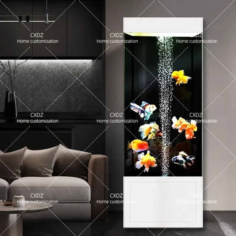 Vertical Fish Tank for Living Room Small Intelligent Integrated Floor Standing Aquarium with Bottom Cabinet and Filter System