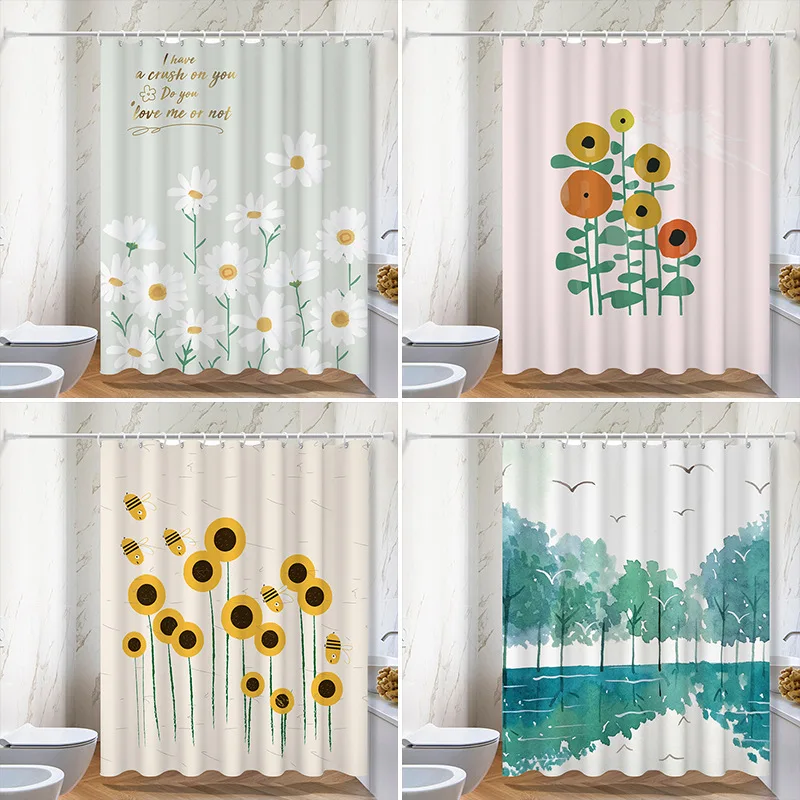 

Скандинавская цветочная серия, моющаяся грязеотталкивающая занавеска для душа, насадка для душа, водонепроницаемая полиэстеровая занавеска для ванны для домашнего декора