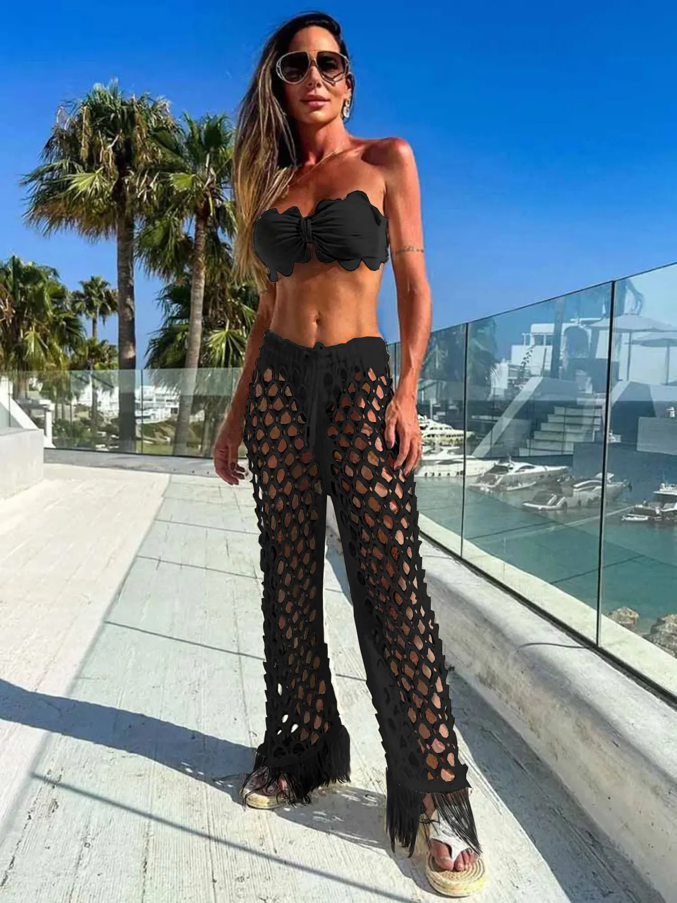 Sporlike 2024 New In Women Swimsuit Sexy Bikinis Three Piece Sets Chic Hollowed Out Pants Fashion Women Swimwear Knitwear Bottom