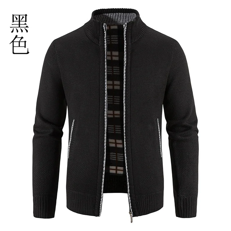 Cardigan da uomo di grandi dimensioni con colletto alla coreana, caldo maglione lavorato a maglia, cappotto in lana per giovani