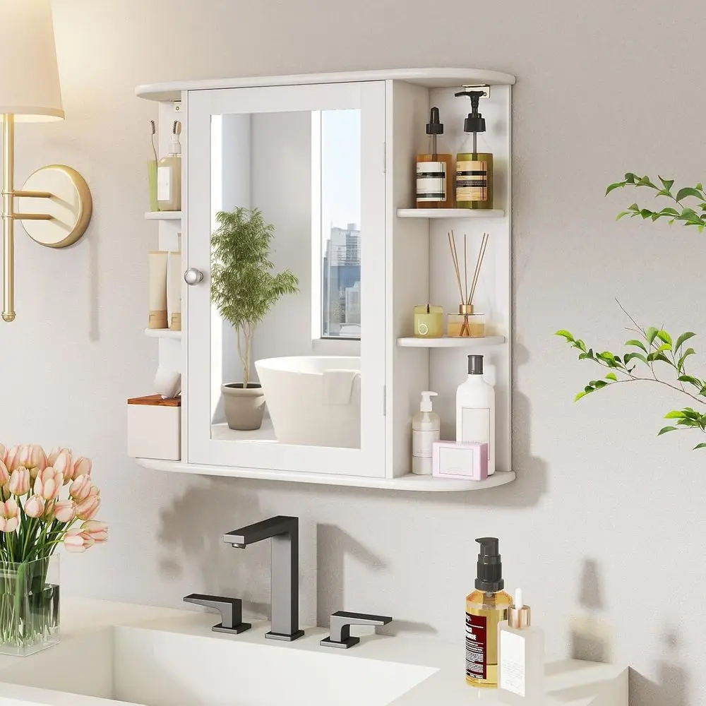 

Single Door Wall-Mounted Medicine Cabinet with Mirror and 4-Tier Interior Shelves