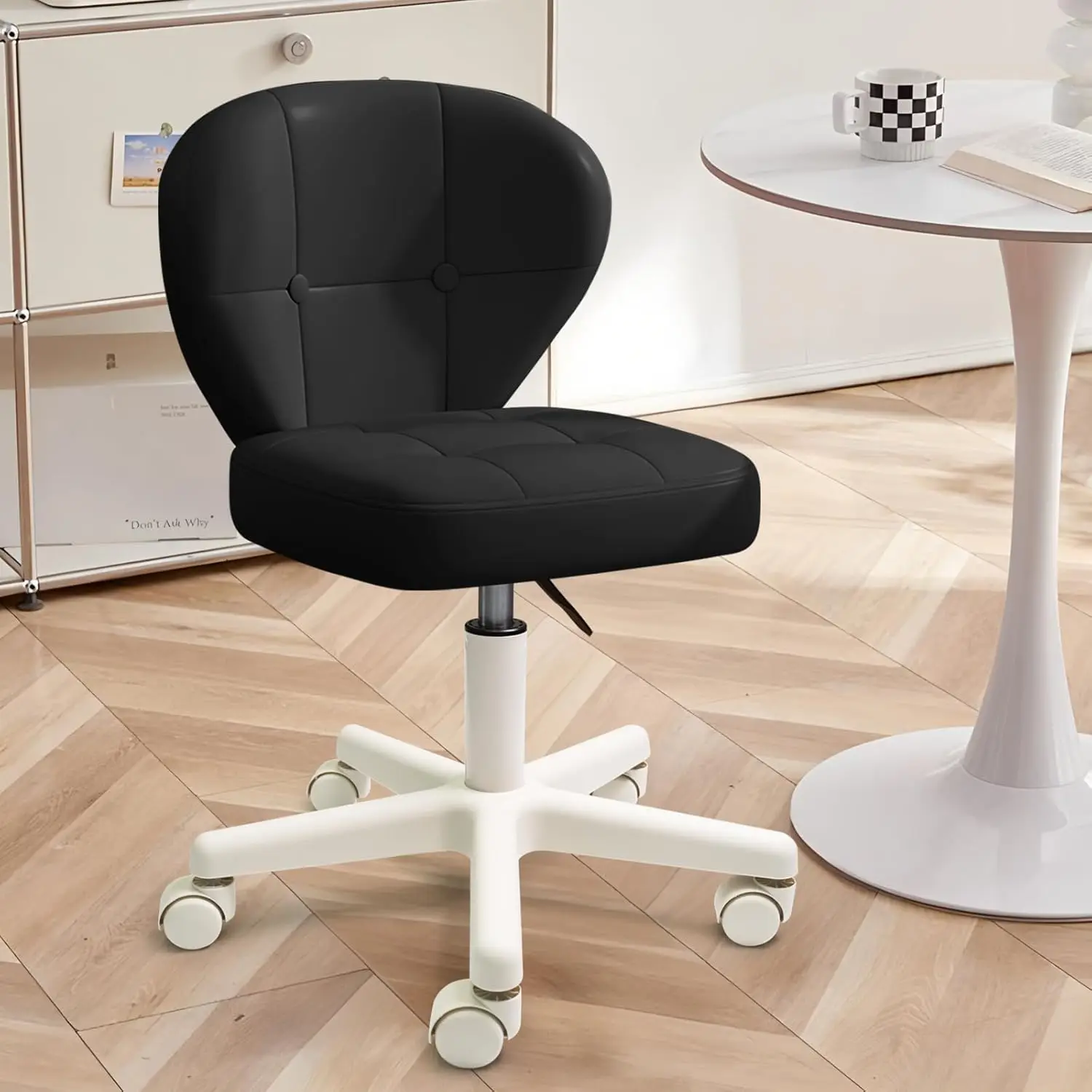 

Small Office Chair with Lumbar Support, PU Leather Armless Swivel Desk Chair Adjustable Height, Compact Rolling, Customized