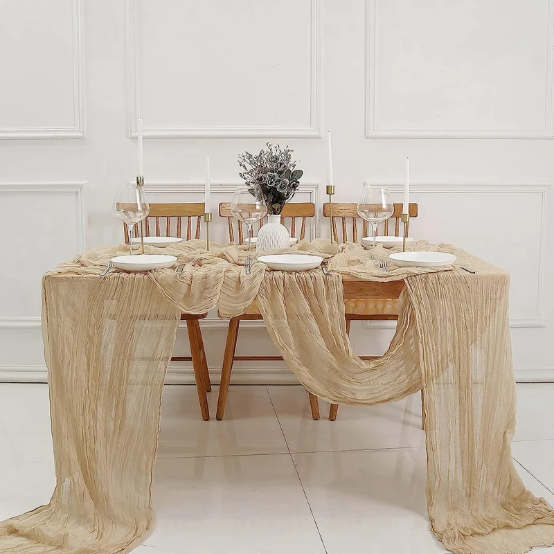 

Cheesecloth Table Runner Boho Gauze Cheese Cloth Table Runner Rustic Sheer Runner Long For Wedding 4Pcs