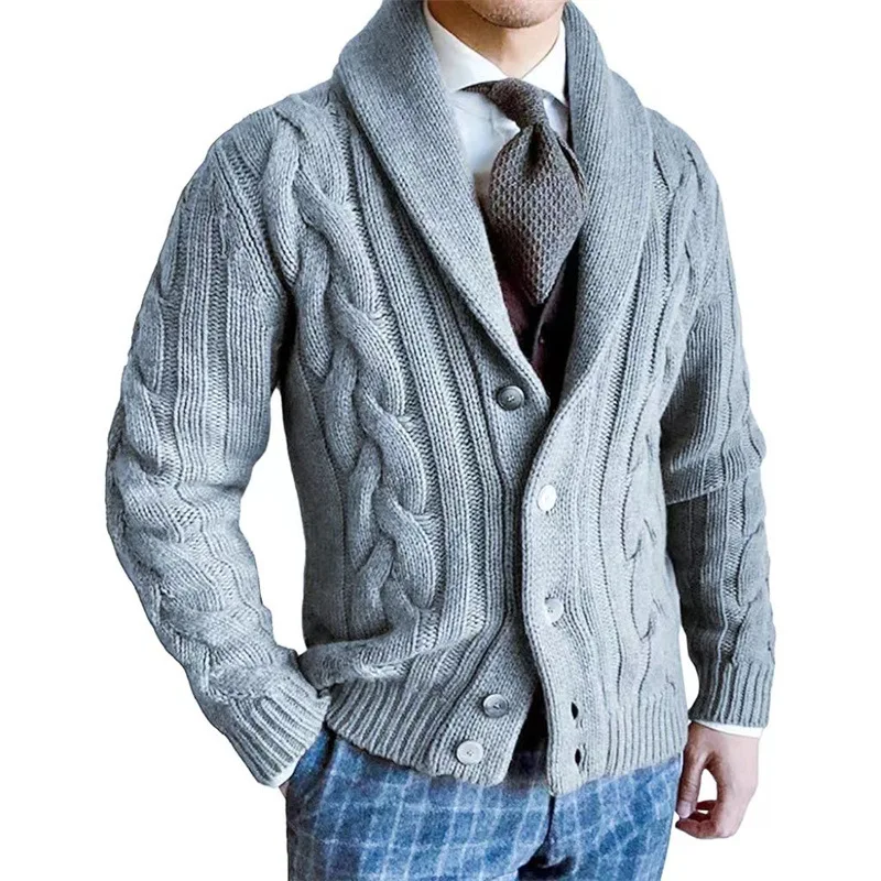 2026 Autumn/Winter New Knitted Cardigan Men's Polo Long Sleeve Twisted Flower Sweater Coat