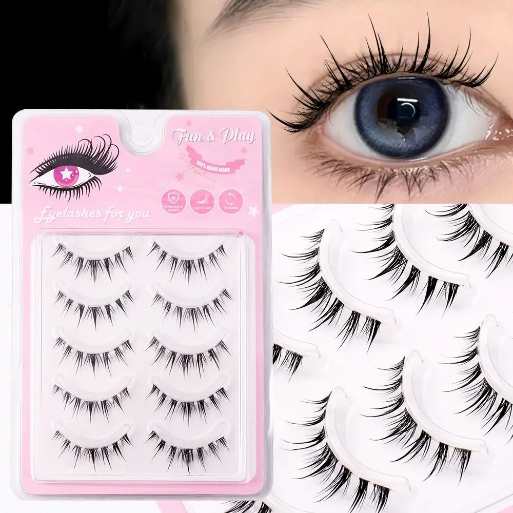 Mixed Blood Tai Makeup Natural Look Manga Lashes Fluffy Curly Wispy Clear Band Fake Lashes False Eyelashes Women Girls