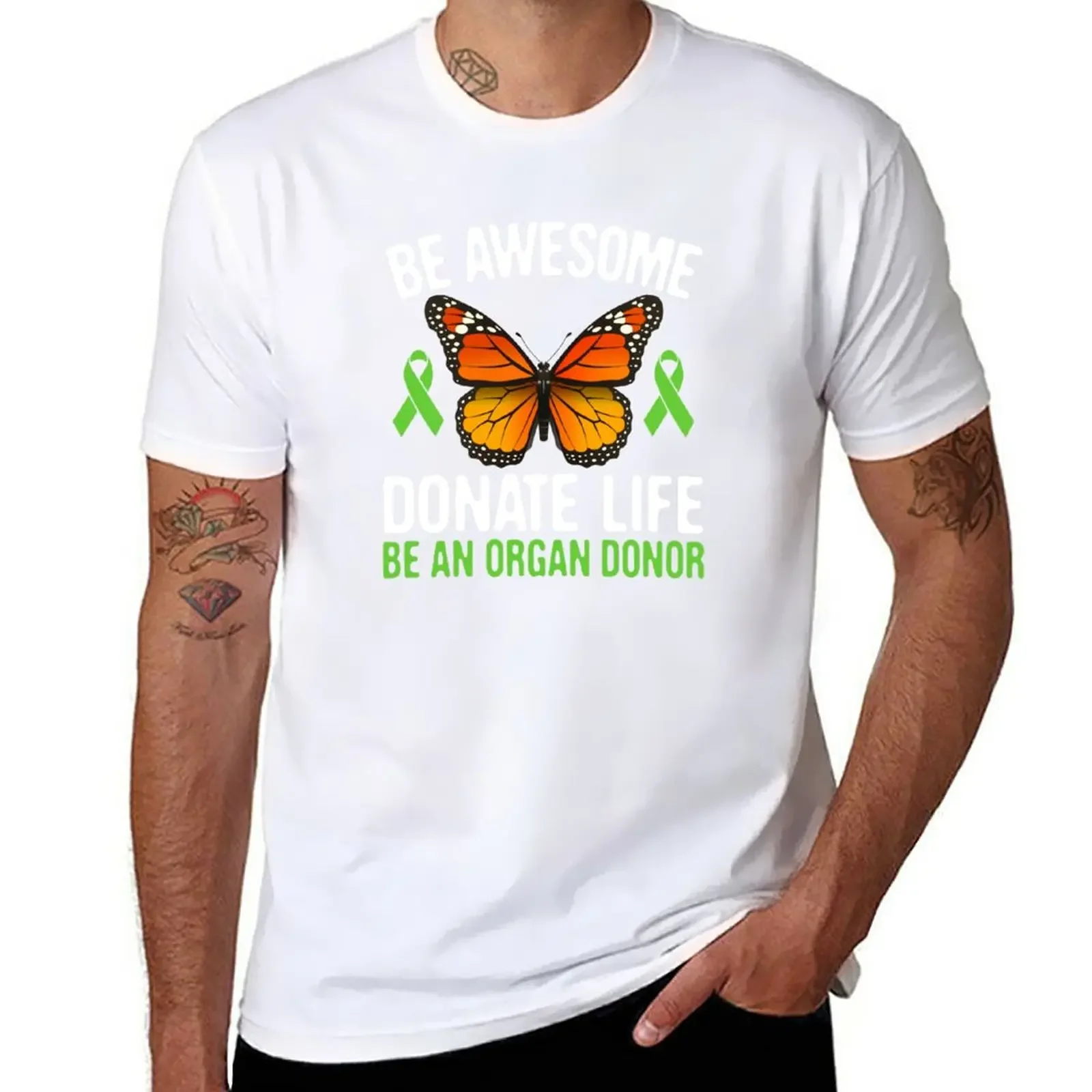 New Be Awesome Monarch Butterfly, Donate Life, Be An Organ Donor T-Shirt oversized plain Men's cotton t-shirt