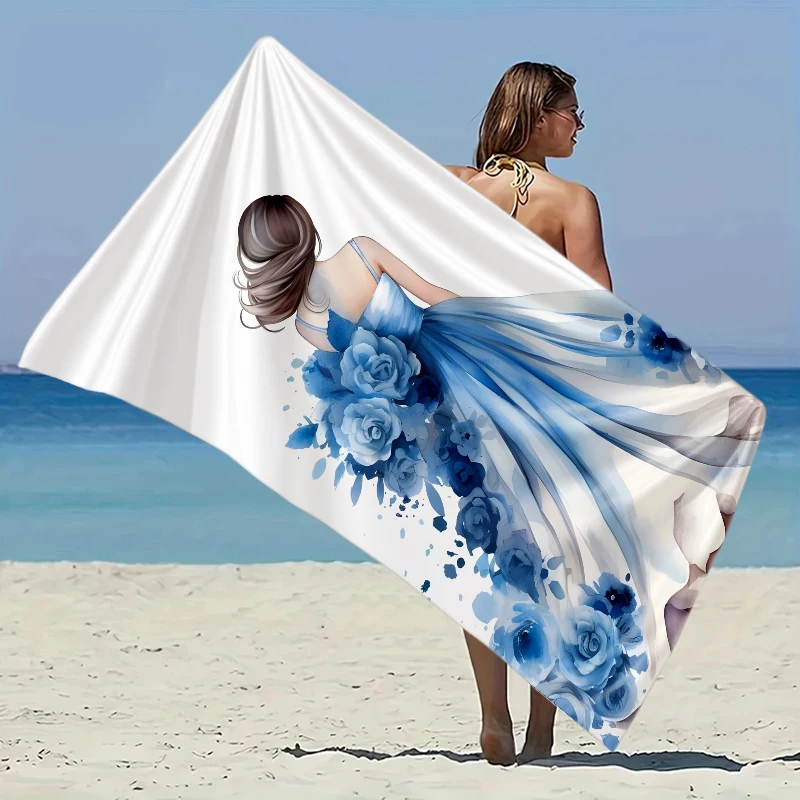 

Girl Dress Beach Towel Elastic Great for Beach, Pool, Travel Party Easter Swimming QuickDry Fiber Lightweight Fabric Easy Fold