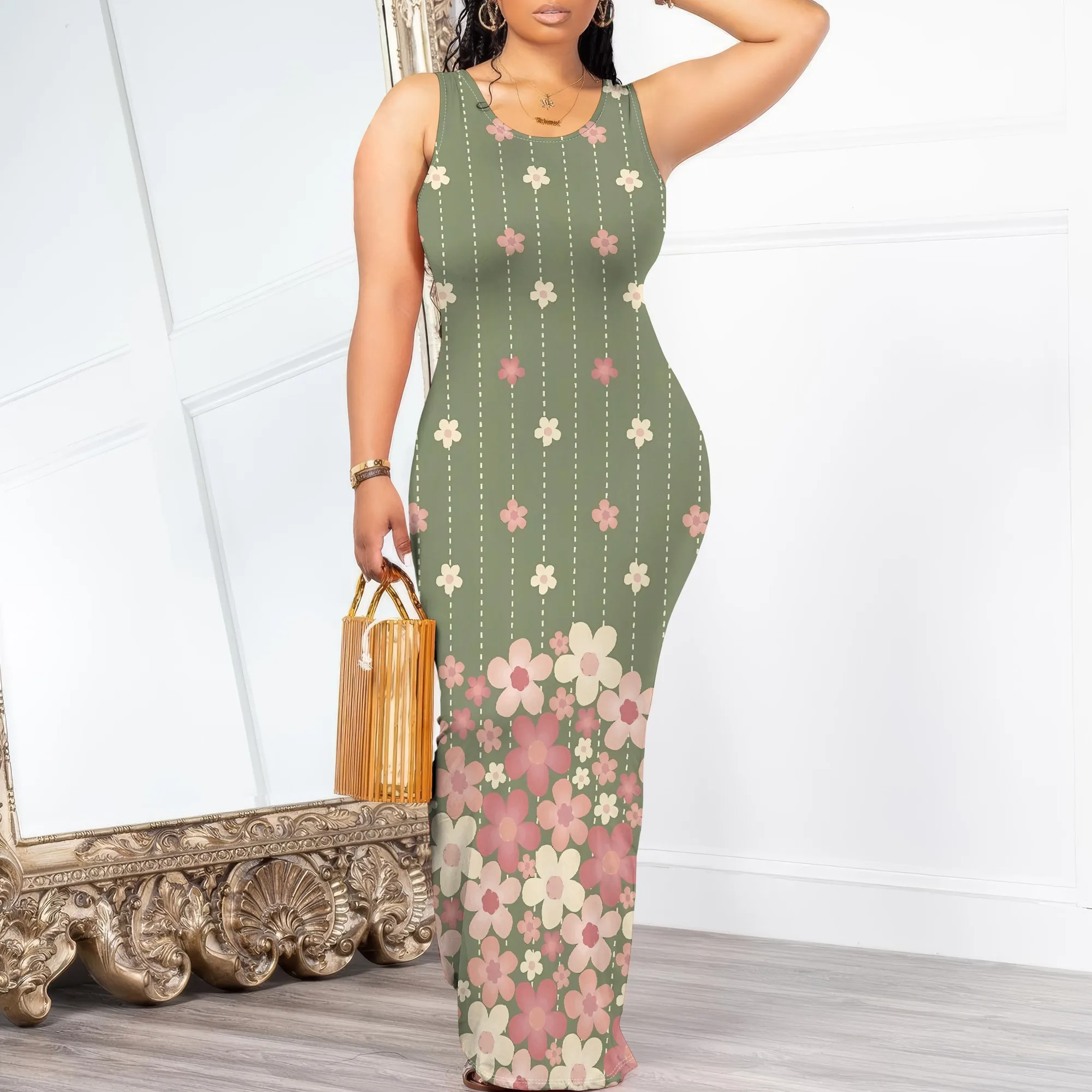 

Nupusa Floral Striped Dress for Women Standard Size Summer Casual Sleeveless Maxi Dress