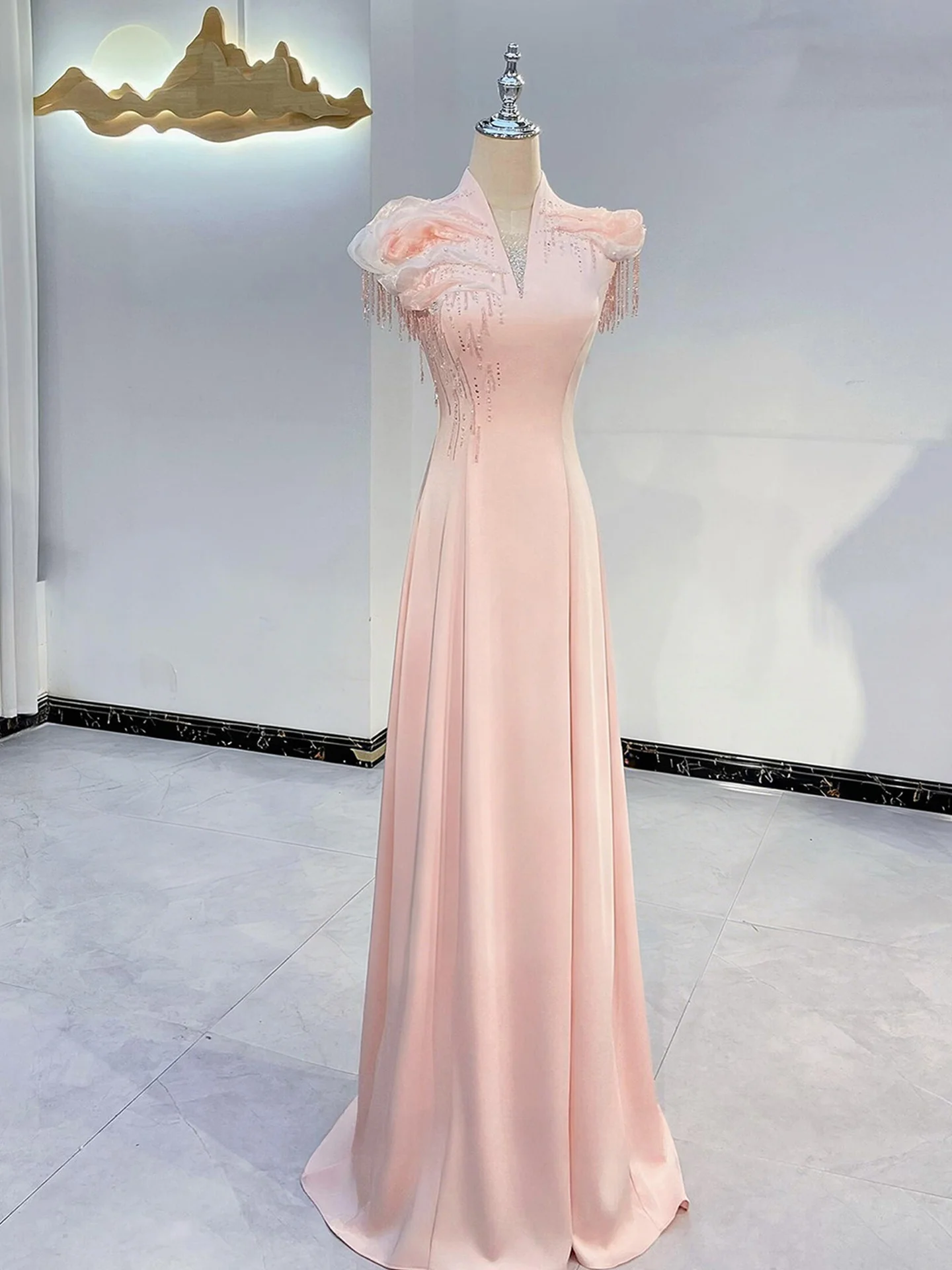 

Pink Evening Gown Women's 2026 New High-End Sense Guzheng Piano Chorus Art Exam Performance Clothes Elegance Party Dress