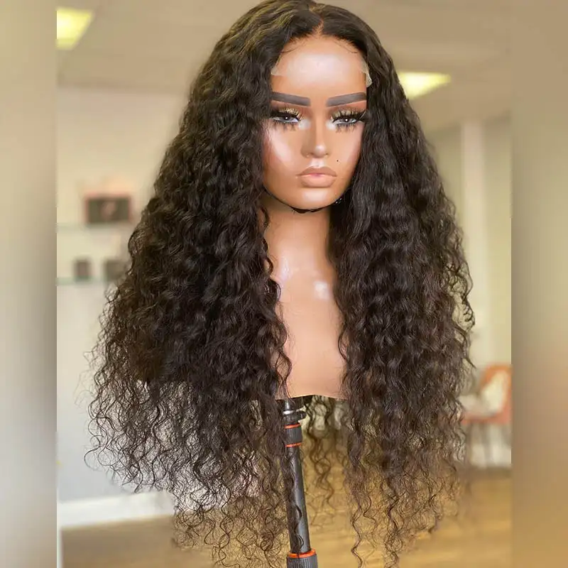 Perruque Lace Front Wig synthétique bouclée haute densité pour femmes, perruque frontale à dentelle de cheveux naturels mélangés pre-plucked avec des cheveux de bébé résistants à la chaleur