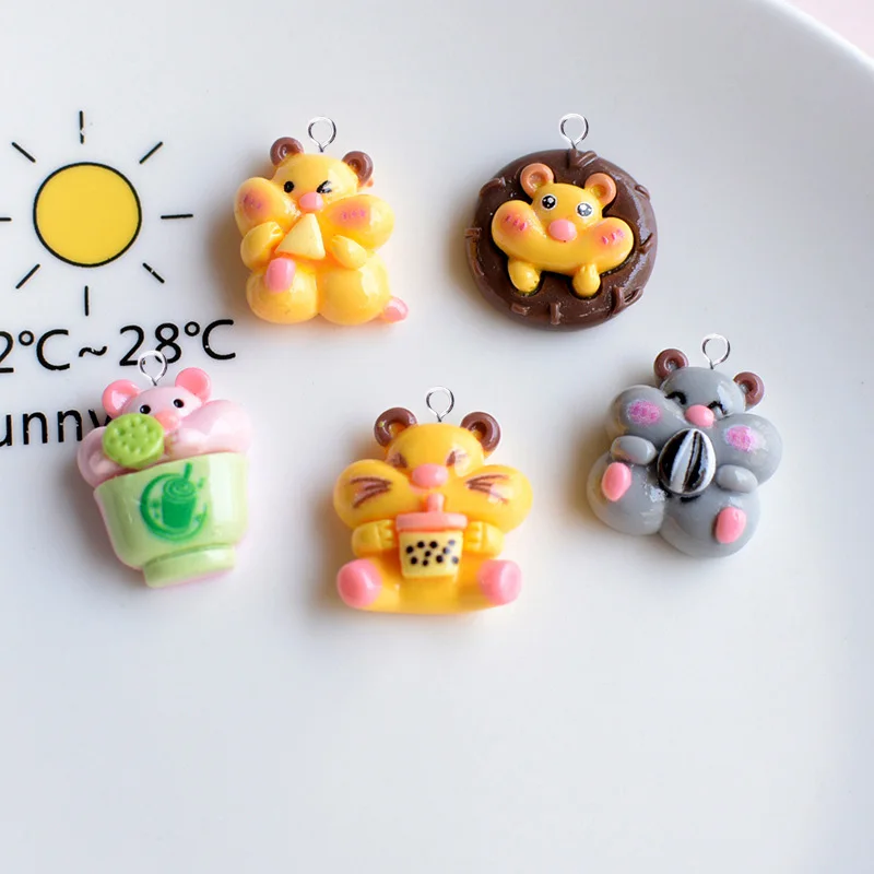 10pcs Cute Greedy Hamster Charms for Jewelry Making Lovely Resin Animals Pendants Diy Earring Keychain Findings C1264