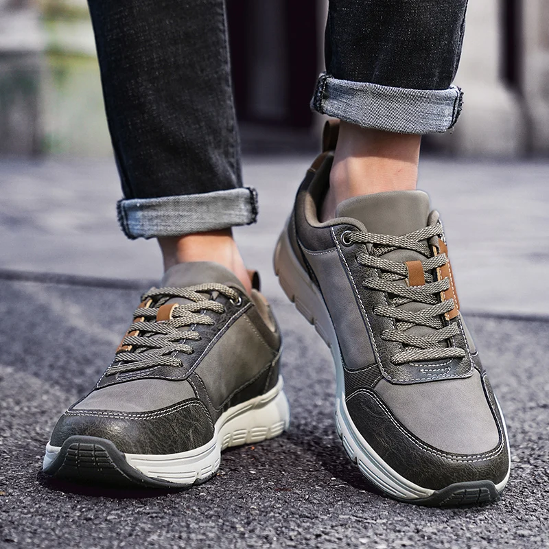 

Men's Lightweight Leather Patchwork Comfortable Classic Casual Sneakers Tie-Lace Everyday Versatile Sport Shoes