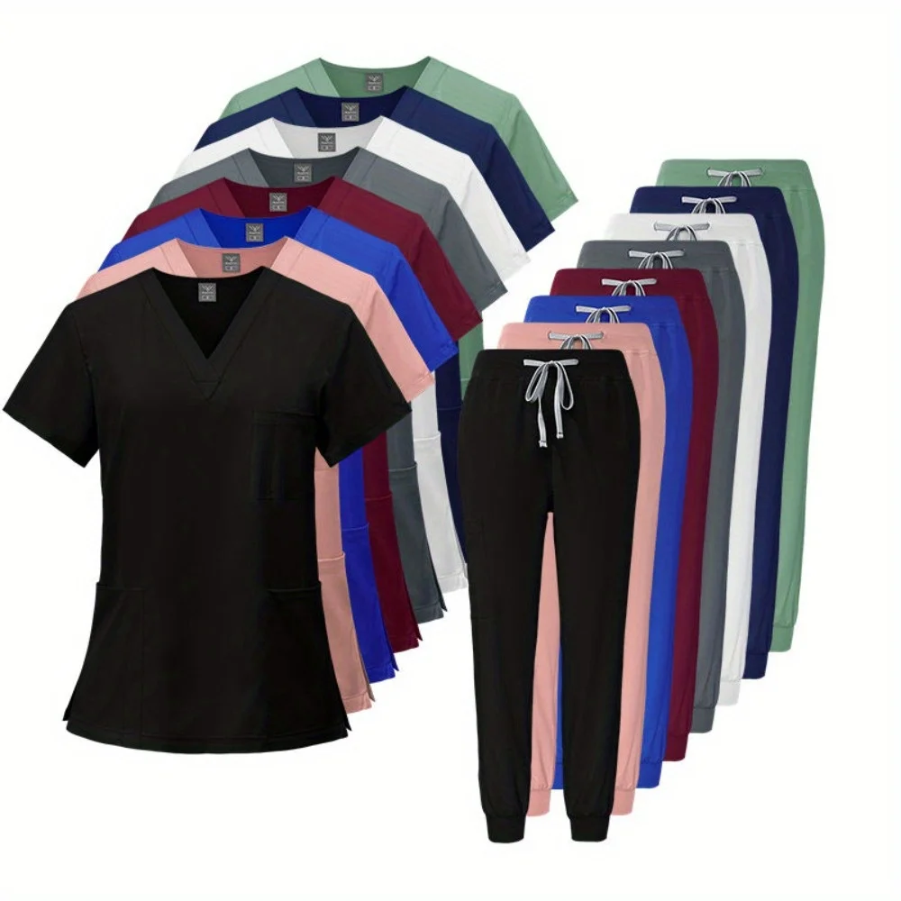 

Комплект униформы с длинным рукавом и V-образным вырезом, эластичный, можно стирать в машинке, для салонов, спа-центров, врачей, медсестер